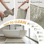 MIULEE Set of 2 Waffle Bathroom Rugs, Boho Bath Rugs Non Slip Washable, Super Absorbent Bath Mats, Ultra Soft Rubber Backed Shower Mats for Bathroom Floor, Tub, Green & Cream, 17"x24"+18"x30"