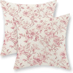 Pink Pillow Covers 18x18 Set of 2 Pink and Cream Floral Chinoiserie Throw Pillows Vintage Rustic Toile Flower Decorative Pillowcase Outdoor Chinoiserie Decor Linen Cushion Case for Couch Sofa