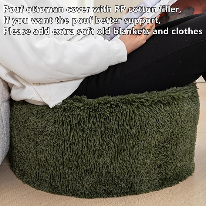 Stuffed Pouf Ottoman with High Density Foam Filler Plush Fiber Stool Foot Stool Storage Ottoman 20 * 12''Floor Pouf Foot Rest for Living Room (Green Pouf with Filler)