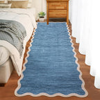 GarveeHome Scalloped Washable Runner Rugs 2x6 Rug Runner Modern Non Slip Kitchen Rugs Indoor Entryway Rug Farmhouse Soft Bath Mat Stain Resistant Carpet for Bedroom Hallway Laundry 2 ft x6 ft Blue