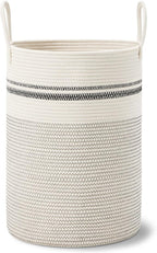 VIPOSCO Large Laundry Hamper, Tall Woven Rope Storage Basket for Blanket, Toys, Dirty Clothes in Living Room, Bathroom, Bedroom - 72L Stripe White