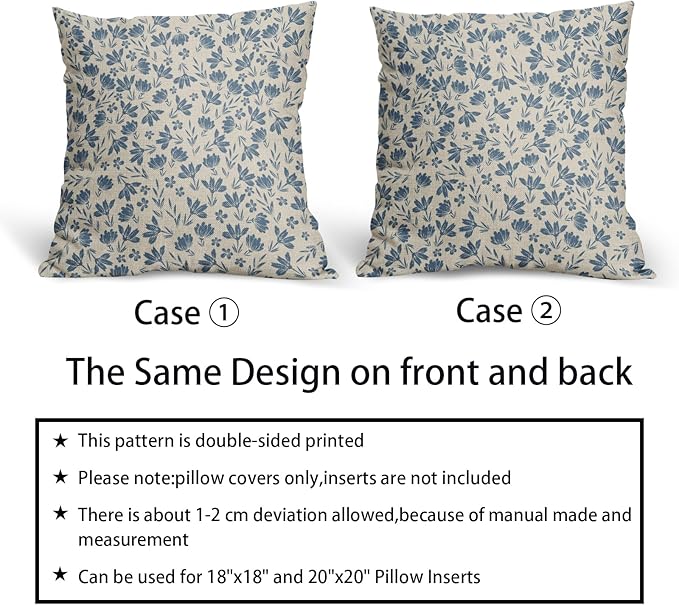 Light Blue Floral Pillow Covers 16x16 Set of 2 Vintage Rustic Old Style Cute Small Flower Blue Cream Print Decorative Outdoor Pillowcases Farmhouse Throw Cushion Case Decor for Couch Sofa Bed