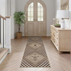 LIVEBOX Washable Easy Jute Rug Runners 2x6 for Entryway, Non Skid Kitchen Runner Rugs for Indoor Outdoor Entrance, Checkered Brown Hallway Rug Runner for Laundry Room Bedroom