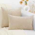decorUhome Chenille Beige Spring Throw Pillow Covers 12x20 Inch Set of 2, Decorative Soft Couch Pillow Covers Solid Dyed Accent Farmhouse Neutral Rectangle Pillow Cases for Sofa