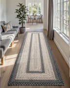 DEXI Woven Hallway Runner Rug, 3x7 Rustic Braided Vintage Carpets, Non Slip Indoor Outdoor Farmhouse Floor Rugs for Entryway, Kitchen, Laundry Room, Black/Ivory