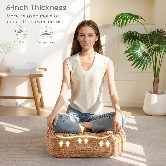 6" Washable Floor Pillow Cushion for Adults, Meditation Cushion Pillow, Removable Tufted Blended Corduroy Cover, Large Square Floor Sitting for Tatami Living Room or Yoga, 22x22 Inch, Machine Washable