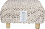 COTTON CRAFT Tweed Braided Footrest - Handknitted Dori Foot Stool with Sturdy Wood Legs – Boho Leg Rest - Small Spaces Under Desk Living Room Entryway Low Footstool Pouf -16.5x12x9.5- Ivory Natural