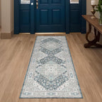 Washable Runner Hallway Rug,Low Pile 2x6 Non Slip Non-Shedding Kitchen Carpet Soft Indoor Stain Resistant Rug for Bedroom Laundry Room Bathroom Blue Beige Multi
