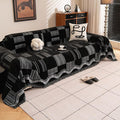ROOMLIFE Black Sofa Cover, Vintage Boho Couch Cover for 3 Cushion Sofa, Non Slip Chenille Sofa Slipcovers for Dog, Washable Furniture Sofa Protector Cover with Tassel for Living Room, 71''X118”