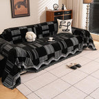 ROOMLIFE Black Sofa Cover, Vintage Boho Couch Cover for 3 Cushion Sofa, Non Slip Chenille Sofa Slipcovers for Dog, Washable Furniture Sofa Protector Cover with Tassel for Living Room, 71''X150”
