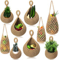 9 Pcs Jute Fruit Hanging Baskets for Kitchen, Boho Woven Wall Baskets, Produce Storage for Garlic Onion Potato Banana, Space Saving Farmhouse Kitchen Decor (Brown)(Brown)