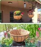 Hanging Baskets Planter for Plants - 2 Pack 12 Inch Metal Baskets with Coco Coir Liner, Hanging Flower Pots for Outside with Chain, Indoor Outdoor Garden Porch Decoration (12'' Pack of 2)