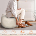 Thgonwid Unstuffed Moroccan Storage Pouf Foot Stool Ottoman Seat Handmade Faux Leather Bean Bag Floor Chair Foot Rest for Living Room, Bedroom or Balcony (Ivory White)