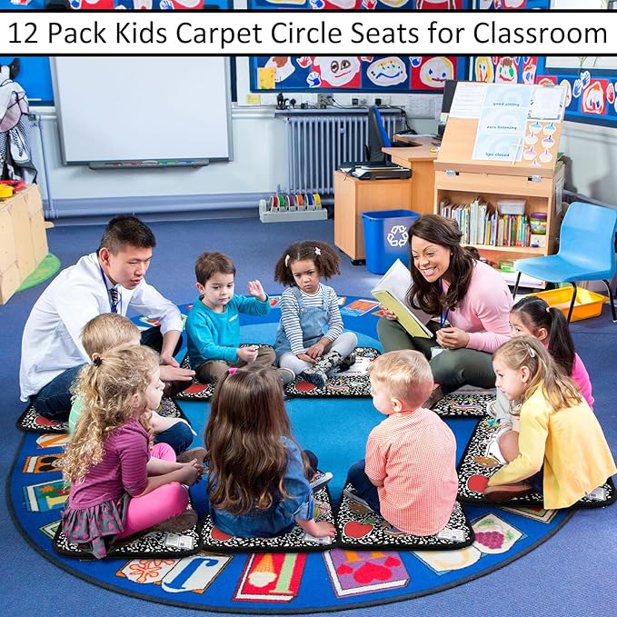 Tinideya 12 Pcs Kids Carpet Circle Seats for Class 16 Inch Round Classroom Rug Floor Cushions Soft First Day of School Educational Mat Non Slip Back to School Learning Playing Areas(Composition Book)
