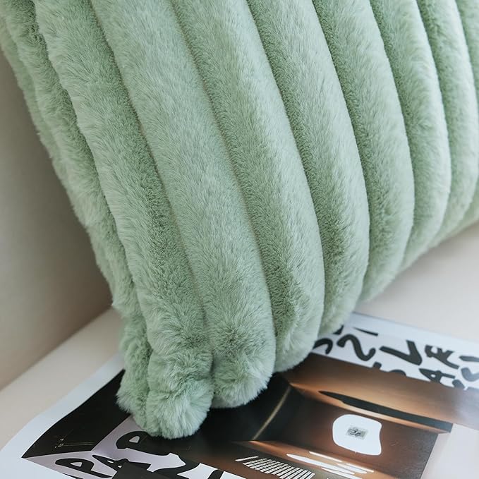 JOJUSIS Pack of 2 Faux Fur Plush Decorative Throw Pillow Covers Couch Cushion Case Soft Pillowcases (Sage Green, 16 x 16-Inch)
