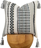 AmHoo Chenille Striped Textured Boho Throw Pillow Covers Aesthetic with Tassels Woven Decorative Pillow Case for Couch Bed Sofa Bedroom Modern Funky 18 x 18-Inch Black Multicolor
