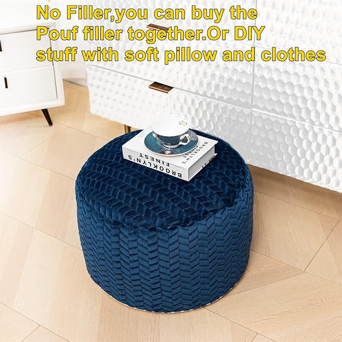 Asuprui Pouf Ottoman Unstuffed Ottoman Foot Rest Floor Pouf Round Pouf Seat Floor Bean Bag Chair Foldable Floor Chair Storage for Living Room Bedroom Navy Blue