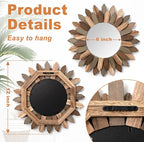 Emfogo Wall Mirror 12 inch Rustic Wood Sunburst Boho Mirror Farmhouse Wall Decor Room Decor Home Decor for Bedroom Living Room Entryway (Tri-Color)