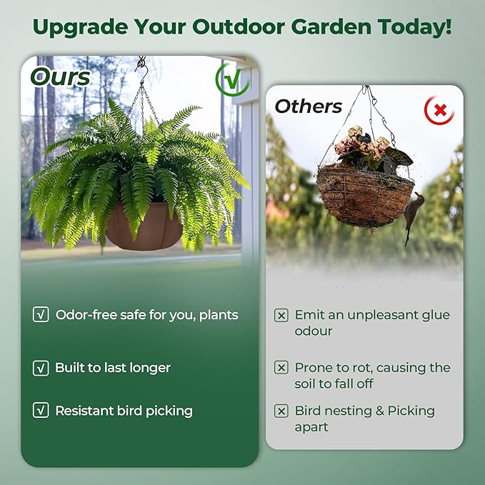 T4U Hanging Planters for Outdoor Plants, 3 Pack 10 Inch Hanging Baskets for Plants Outdoor with Rustproof Chain, Fabric Hanging Pots for Plants, Hanging Planter for Balcony Porch Deco, Brown