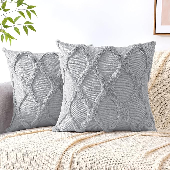 decorUhome Spring Throw Pillow Covers 16x16 Inch Set of 2, Soft Plush Faux Fur Wool Grey Accent Couch Pillow Covers for Modern Farmhouse Bed Sofa Living Room
