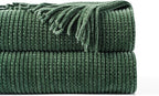 BATTILO HOME Dark Green Throw Blanket for Couch, Soft Chenille Knit Throws with Tassels for Home Decor, Christmas Green Throws for Bed Couch Cover, 60"x80"