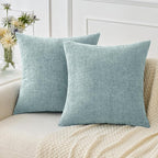 MIULEE Pack of 2 Light Blue Throw Pillow Covers 24x24 Inch Soft Chenille Pillow Covers for Sofa Living Room Spring Home Decor Couch Solid Dyed Cases