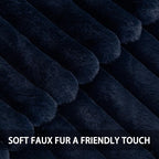 Pack of 2 Faux Fur Fall Throw Pillow Covers 22x22 Inch, Soft Plush Striped Neutral Couch Pillow Cover, with Velvet Back Modern Home Decor for Sofa Living Room Couch Bed Dark Blue