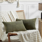 Fancy Homi 2 Packs Olive Green Lumbar Decorative Throw Pillow Covers 14x22 Inch for Living Room Couch Bed, Farmhouse Boho Home Decor, Soft Striped Corduroy Rectangle Accent Cushion Case 35x55 cm