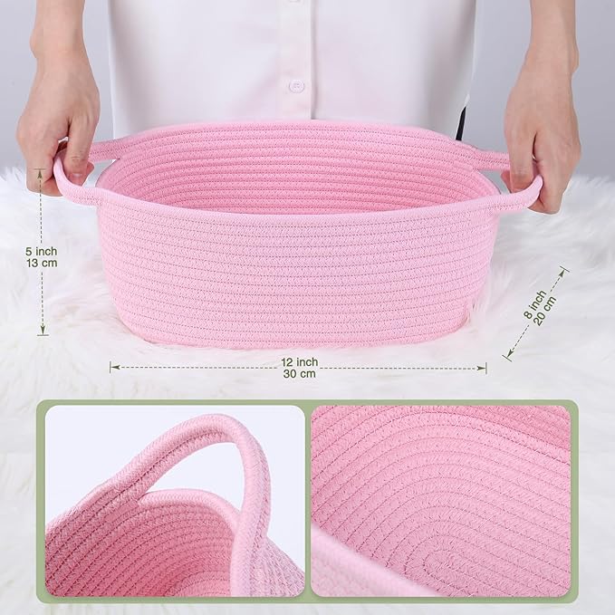 Empty Gift Basket to Fill with Handles, 12x8x5 inch - Large Woven Gifts Basket for Baby Shower, Women, Girls, Valentine Gifting - With Gift Bag & Ribbon - Pink, 1Pack