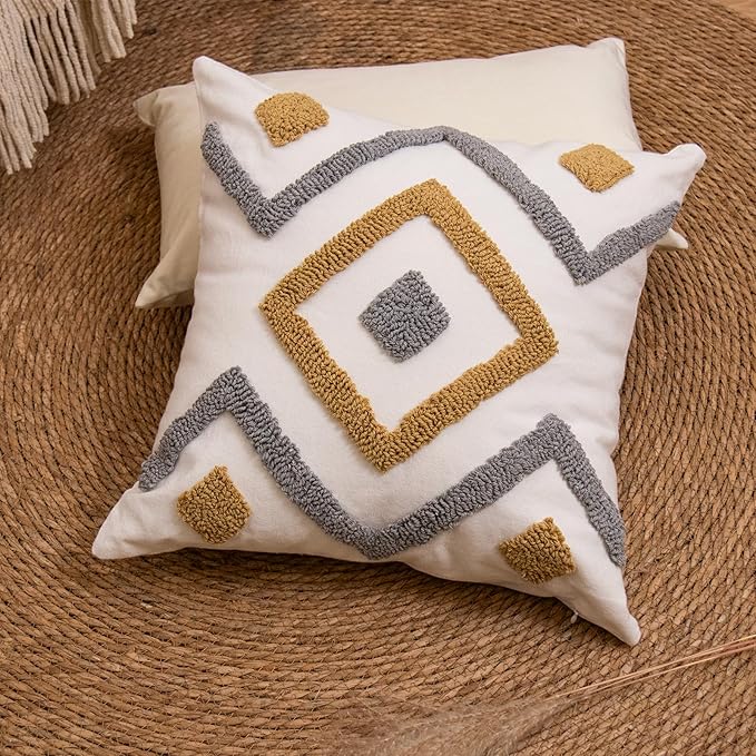 lifein 18x18 Pillow Covers-Throw Pillow Cover Tufted Boho Jacquard Pillow Covers Farmhouse Decorative Pillow Cover Pillow Cases for Gift Couch Sofa Bed Chair Living Room Home Decor
