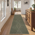 Lahome Maze Lines Easy Jute Kitchen Runner Rug, 2x8 Washable Hallway Runner Rug, Non Slip Green Indoor Outdoor Rugs for Entryway, Nature Front Door Carpet for Laundry Entry
