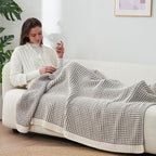 Amélie Home Waffle Chenille Throw Blanket for Couch, Pineapple Stitch Knit Soft Cozy Knit Blanket Decorative Throw for Sofa, Chair, 60"x80", Grey&Ivory