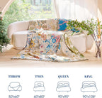 MSGKV Boho Throw Blanket for Bed Cotton 60"x80" Floral Blanket Twin Size Couch All Seasons Muslin Spring Breathable Lightweight Farmhouse Blankets