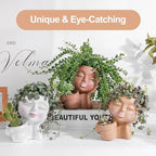 Face Planter Pots Head Planters for Indoor Outdoor Plants - Double Plant Pots for Flower Succulent with Drainage Holes - Ideal Present Ideas(Black Lady)