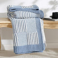 Amélie Home Checkered Knit Throw Blanket for Couch, Chenille Texture Decorative Soft Blanket for Sofa & Chair, 60"x80", Blue & Ivory