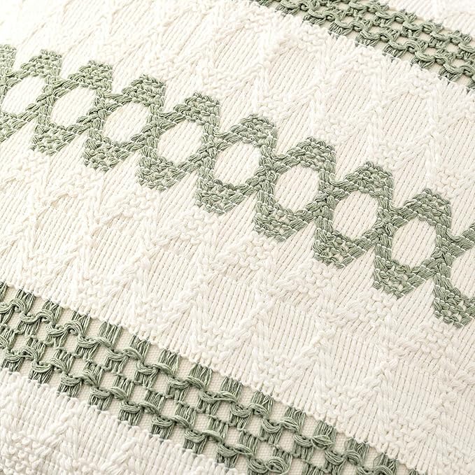 MIULEE Set of 2 Sage Green Boho Decorative Pillow Covers 22x22 Inch Farmhouse Rustic Couch Throw Pillows Modern Summer Cotton Cushion Covers Retro Cute Macrame Woven Spring Decor for Bed Sofa Chair