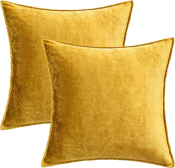 MIULEE Pack of 2 Decorative Velvet Throw Pillow Covers Soft Pillowcase Solid Square Cushion Case for Sofa Bedroom Car 24x24 Inch 60x60 Cm Golden