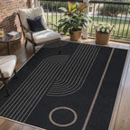 Tangsoo Geometric Line 3x5 Easy Jute Rug for Living Room,Washable Ultra Thin Area Rug Non-Slip Black Outdoor Mat,Boho Rainbow Front Door Carpet for Front Porch Entryway Bedroom Patio