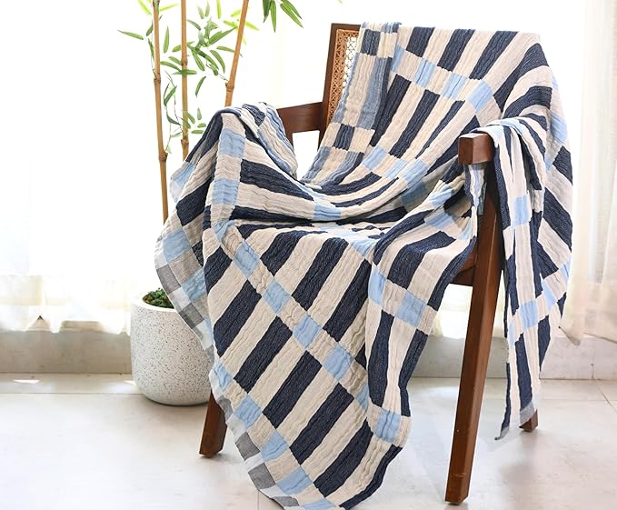 Folkulture Throw Blanket for Couch 50" x 60" |100% Recycled Cotton, Lightweight Throw Blanket for Chair, Couch, Sofa, Bed | Guest Room Must Haves Boho Blanket | Winter Blue