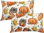 Kawani Fall Lumbar Pillow Covers 12X20 Inch Buffalo Plaid Polka Dot Pumpkins Leaves Decorative Pillow Cases Set of 2 Autumn Harvest Thanksgiving Farmhouse Throw Pillows for Cushion Sofa Couch Outdoor