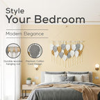Large Macrame Wall Hanging Decor – Handmade Cotton Cord Boho Room Decor for Bedroom, Nursery, Office – 39” W x 29.5” L (Silver, Gold, White)