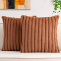 Pack of 2 Faux Fur Fall Throw Pillow Covers 24x24 Inch, Soft Plush Striped Neutral Couch Pillow Cover, with Velvet Back Modern Home Decor for Sofa Living Room Couch Bed Dark Brown