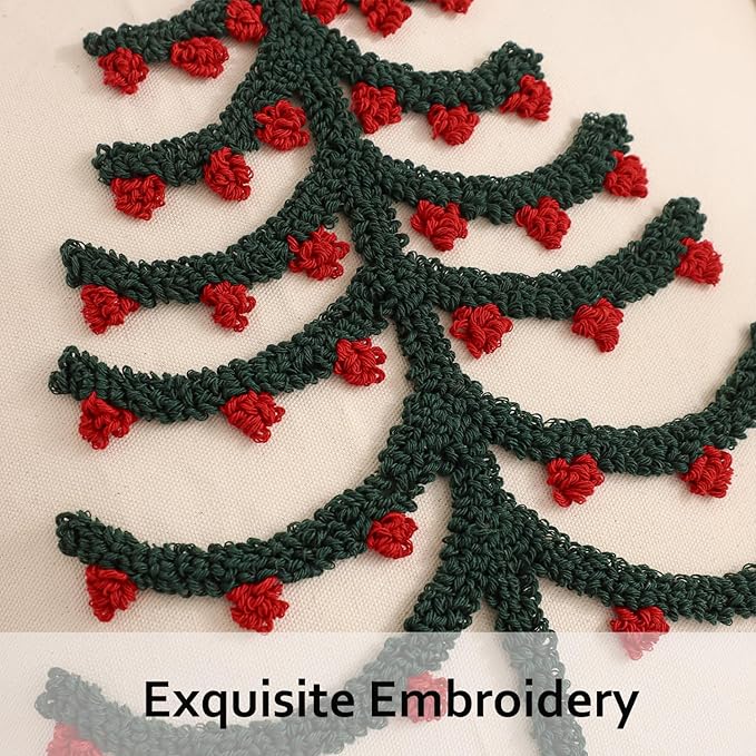 Tosleo Christmas Tufted Pillow Covers 18 x 18 inch Set of 2 Green Xmas Tree with Red Berry Throw Pillow Cover Party Decor Winter Holiday Embroidery Cushion Case for Sofa Couch Bed Living Room