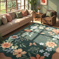 Lahome Floral Washable 6x9 Area Rugs, Soft Bedroom Rug for Living Room Ultra-Thin Non Slip Dining Room Rug, Stain Resistant Boho Rugs Throw Carpet for Office Flore (6'x9',Dark Green)