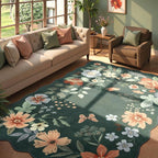 Lahome Floral Washable 6x9 Area Rugs, Soft Bedroom Rug for Living Room Ultra-Thin Non Slip Dining Room Rug, Stain Resistant Boho Rugs Throw Carpet for Office Flore (6'x9',Dark Green)