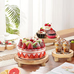 3 Pcs Wood Plant Stand Indoor Outdoor, Wooden Stool Display Stand 5/6/8" Round Riser Flower Pot Holder with Raised Edge Small Planter Tray Modern Potter Decorative for Garden Desktop Home Table Counter Room (Natural)