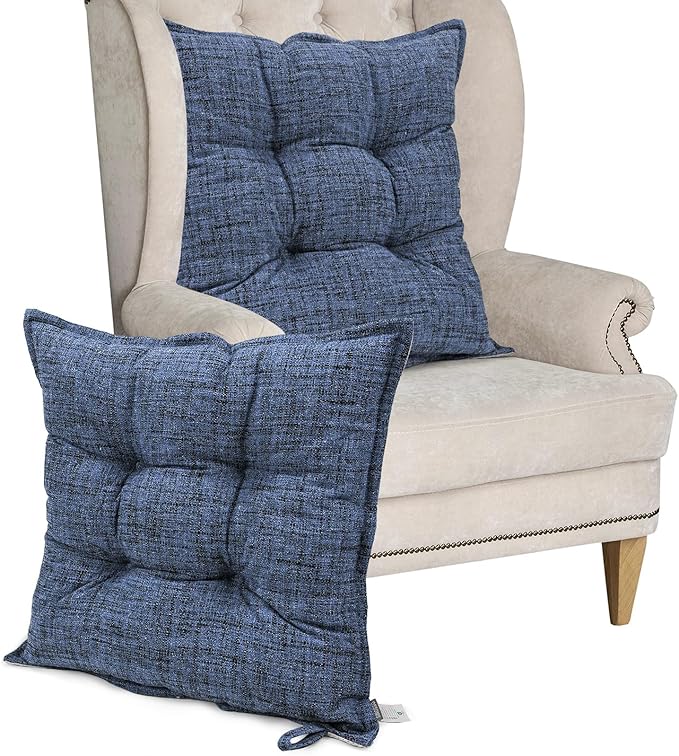 SINSOSSO Large Floor Pillows 22", Thickened Bite-Size Memory Foam Square Non-Slip Cushions for Office Back Support/Yoga/Chair Seat, Fashionable Color-Blocked Fabric & Washable, Blue, 2 PCS