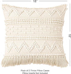REDEARTH · Boho Textured Throw Pillow Cushion Covers - Woven Tufted Decorative Farmhouse Cases Set for Couch - Bed - Chair - Dining - Patio - Outdoor - 100% Cotton (18"x18" - Natural) Pack of 2
