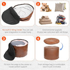 Unstuffed Ottoman Pouf Cover 20 X 15 Inch, Round Pu Leather Foot Stool, Floor Bean Bag(No Filler), Foot Rest with Storage for Living Room/Bedroom/Office, Brown