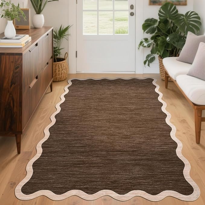 GarveeHome Scalloped Area Rug 4x6 Washable Rug Modern Traditional Floor Cover Foldable Soft Retro Entryway Rug Indoor Distressed Non Slip Carpet Floral Print Mat Bedroom Living Room Bathroom, 4'x6'